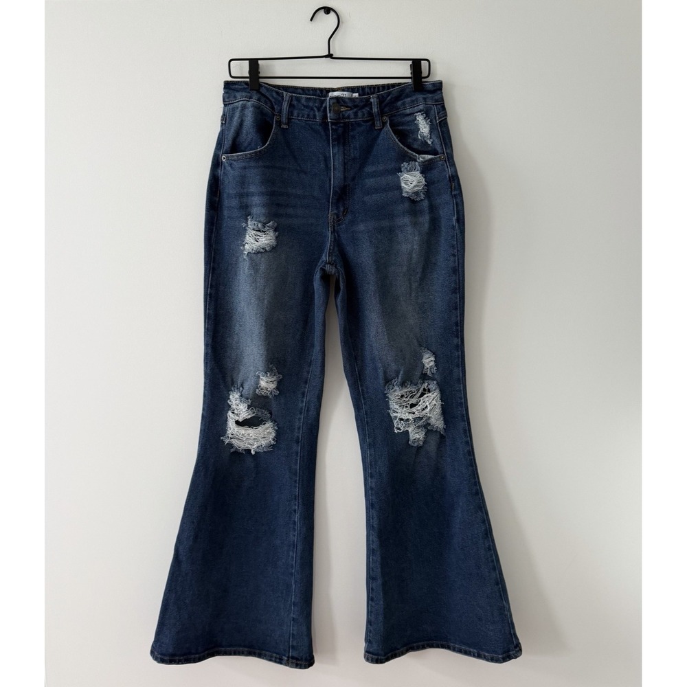 Rue 21 Jeans Womens Juniors 11 32x32 Distressed Flare Stretch